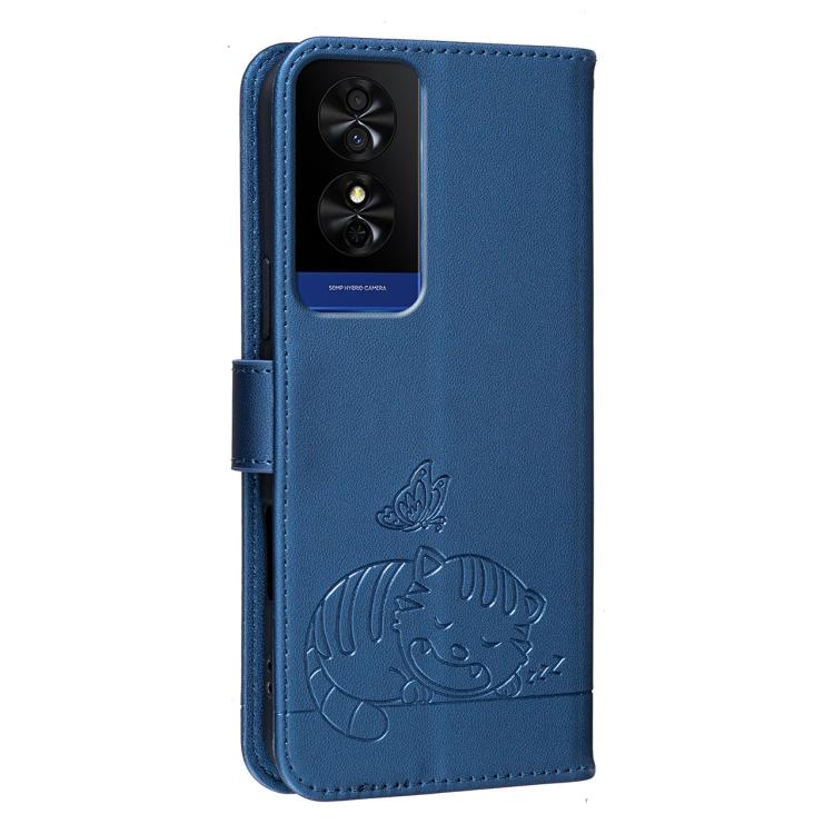 For TCL 50 Cat Butterfly Embossed RFID Vegan Leather Phone Case with Strap