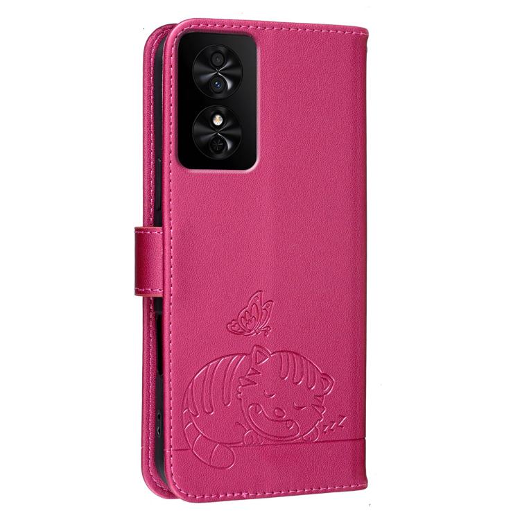 For TCL 50 SE Cat Butterfly Embossed RFID Vegan Leather Phone Case with Strap