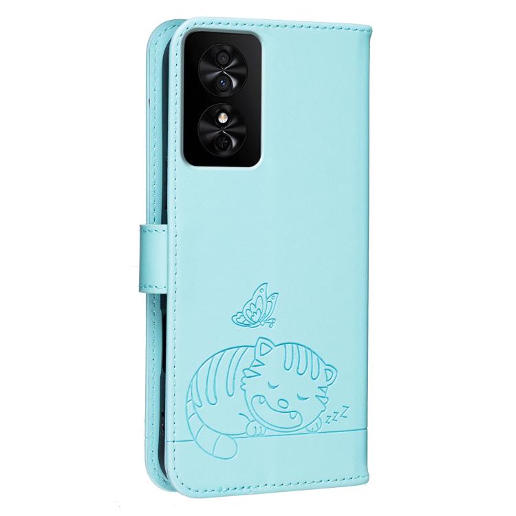 For TCL 50 SE Cat Butterfly Embossed RFID Vegan Leather Phone Case with Strap