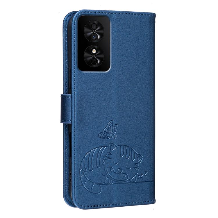 For TCL 50 SE Cat Butterfly Embossed RFID Vegan Leather Phone Case with Strap
