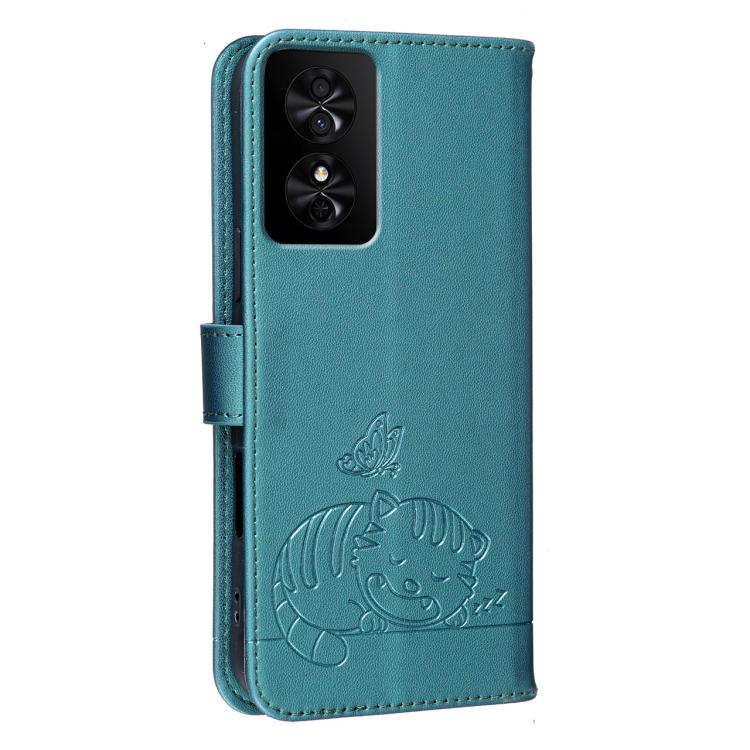 For TCL 50 SE Cat Butterfly Embossed RFID Vegan Leather Phone Case with Strap