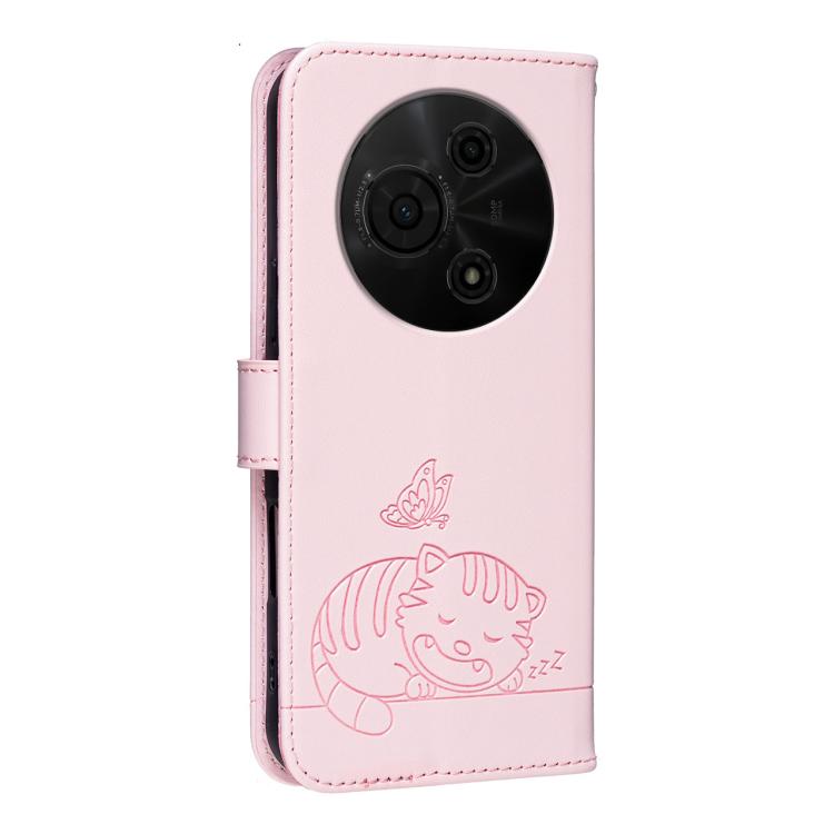 For TCL 60 NXTpaper Cat Butterfly Embossed RFID Vegan Leather Phone Case with Strap