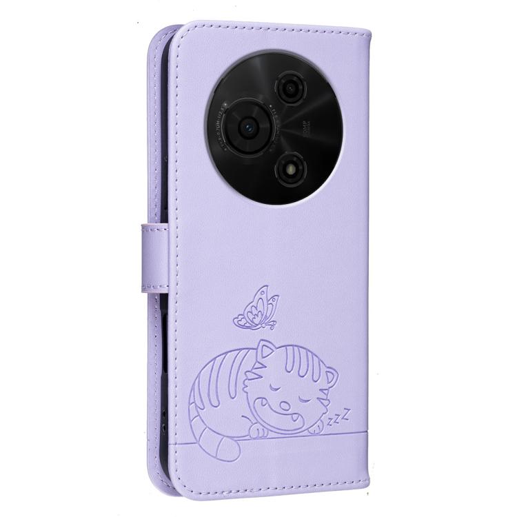 For TCL 60 NXTpaper Cat Butterfly Embossed RFID Vegan Leather Phone Case with Strap