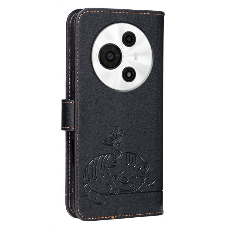 For TCL 60 SE NXTpaper 5G Cat Butterfly Embossed RFID Vegan Leather Phone Case with Strap