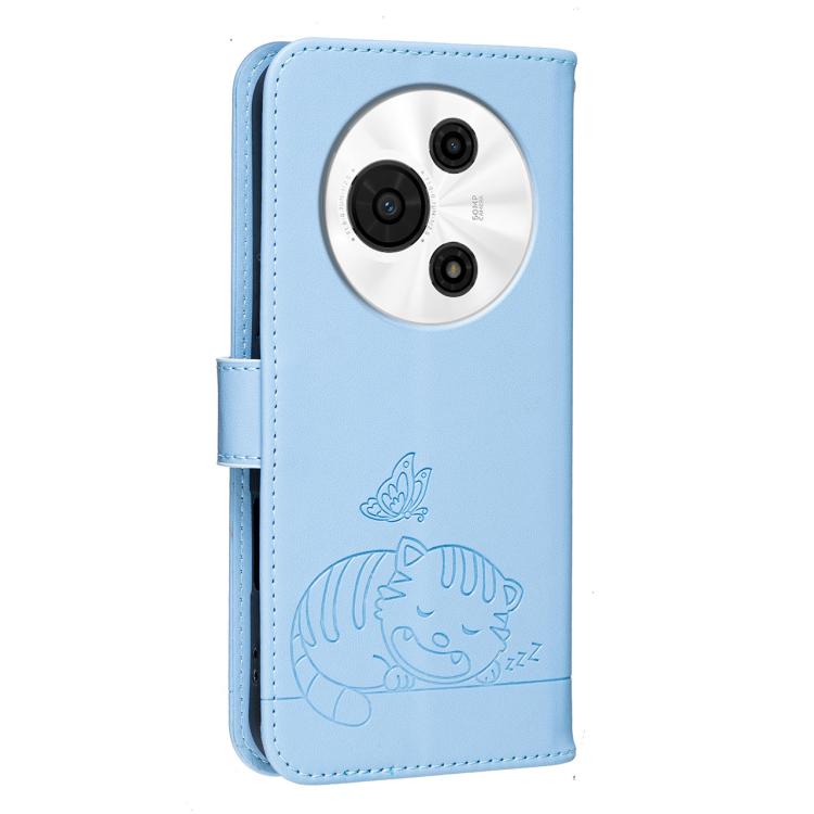 For TCL 60 SE NXTpaper 5G Cat Butterfly Embossed RFID Vegan Leather Phone Case with Strap