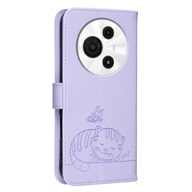 For TCL 60 SE NXTpaper 5G Cat Butterfly Embossed RFID Vegan Leather Phone Case with Strap
