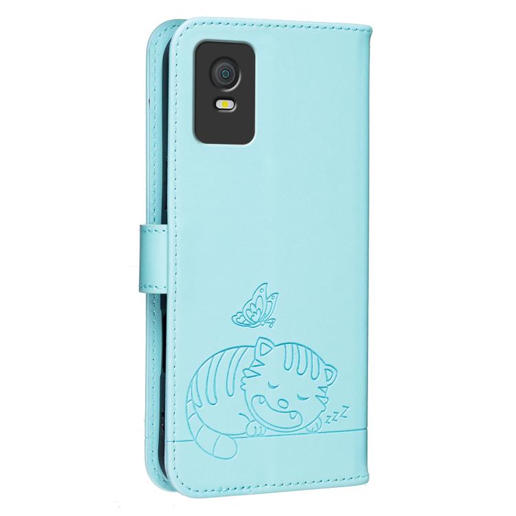 For TCL 403 Cat Butterfly Embossed RFID Vegan Leather Phone Case with Strap