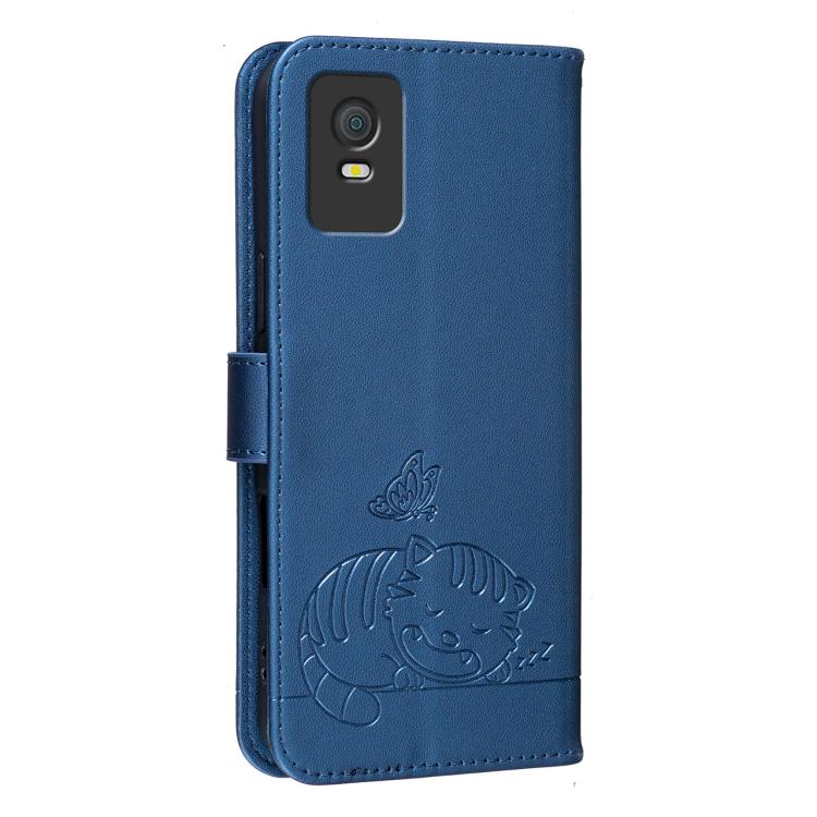For TCL 403 Cat Butterfly Embossed RFID Vegan Leather Phone Case with Strap