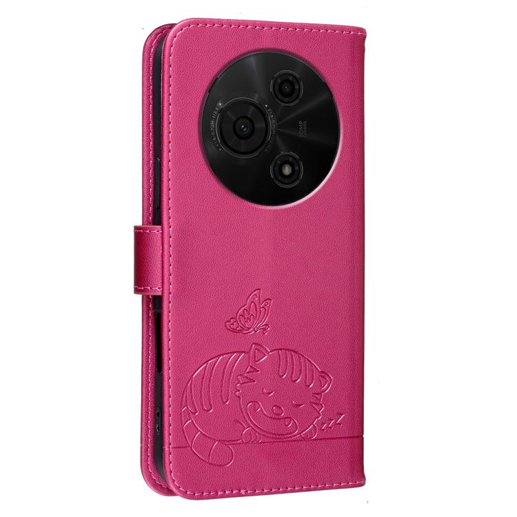 For TCL 605 Cat Butterfly Embossed RFID Vegan Leather Phone Case with Strap
