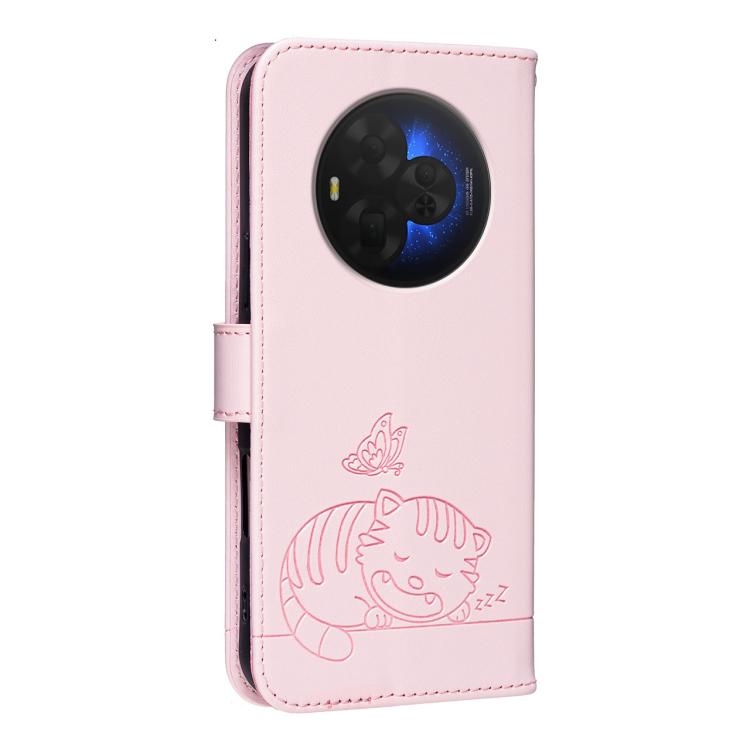 For TCL NXTpaper 60 Ultra Cat Butterfly Embossed RFID Vegan Leather Phone Case with Strap