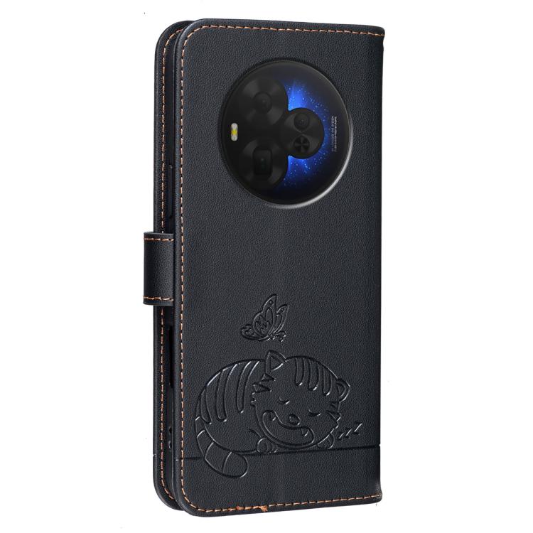 For TCL NXTpaper 60 Ultra Cat Butterfly Embossed RFID Vegan Leather Phone Case with Strap