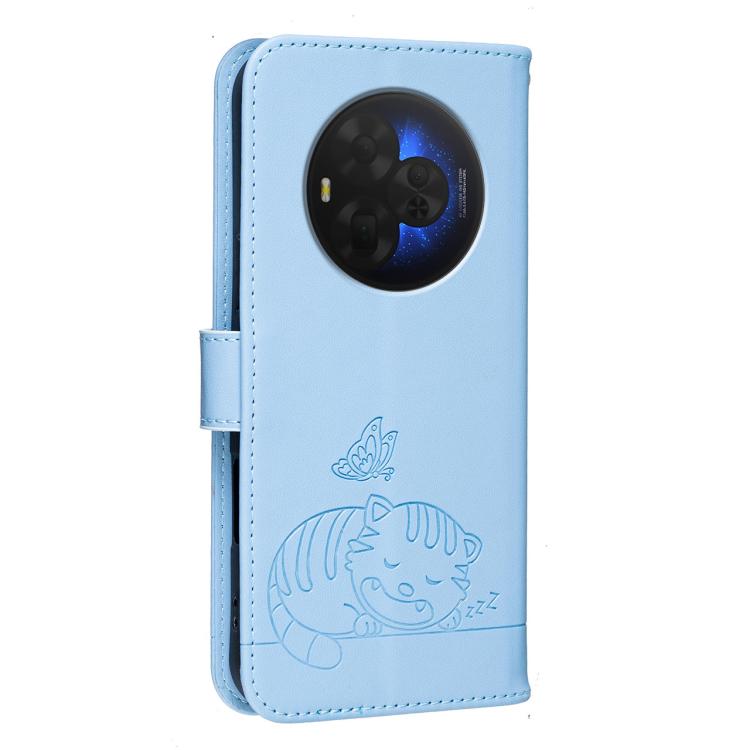 For TCL NXTpaper 60 Ultra Cat Butterfly Embossed RFID Vegan Leather Phone Case with Strap