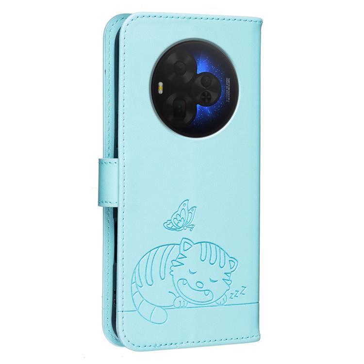For TCL NXTpaper 60 Ultra Cat Butterfly Embossed RFID Vegan Leather Phone Case with Strap