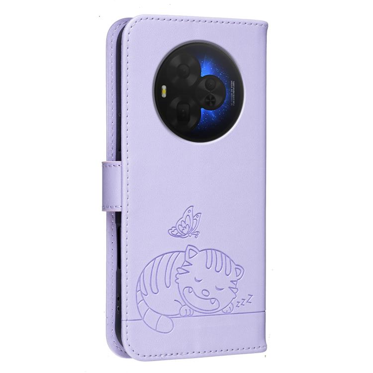 For TCL NXTpaper 60 Ultra Cat Butterfly Embossed RFID Vegan Leather Phone Case with Strap