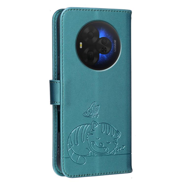 For TCL NXTpaper 60 Ultra Cat Butterfly Embossed RFID Vegan Leather Phone Case with Strap