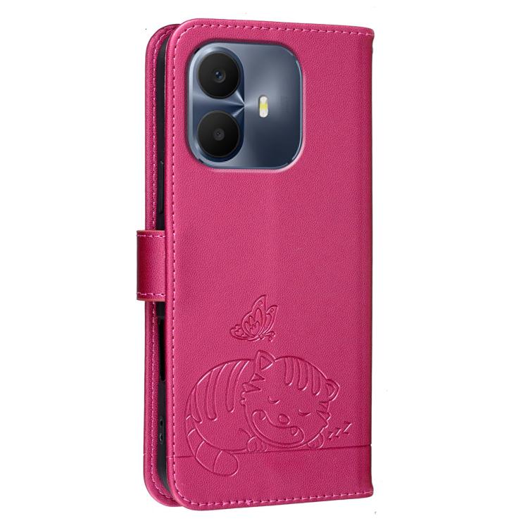 For TCL K70 4G Cat Butterfly Embossed RFID Vegan Leather Phone Case with Strap