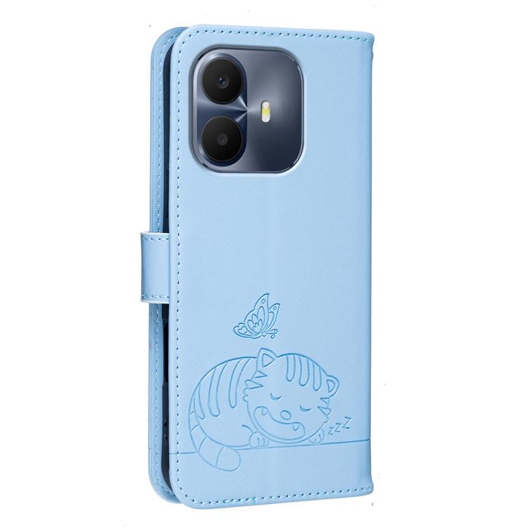 For TCL K70 4G Cat Butterfly Embossed RFID Vegan Leather Phone Case with Strap