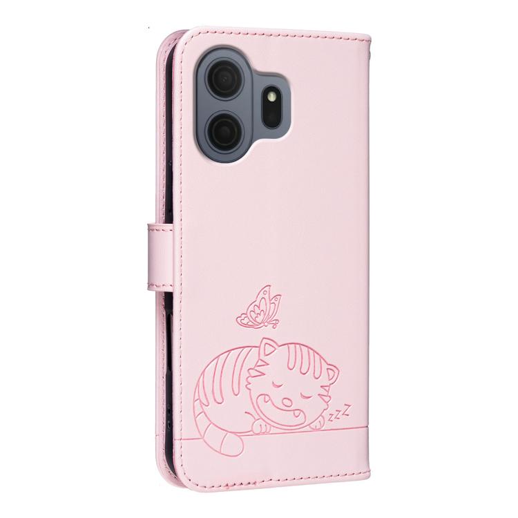 For TCL NXTpaper 70 Pro 5G Cat Butterfly Embossed RFID Vegan Leather Phone Case with Strap