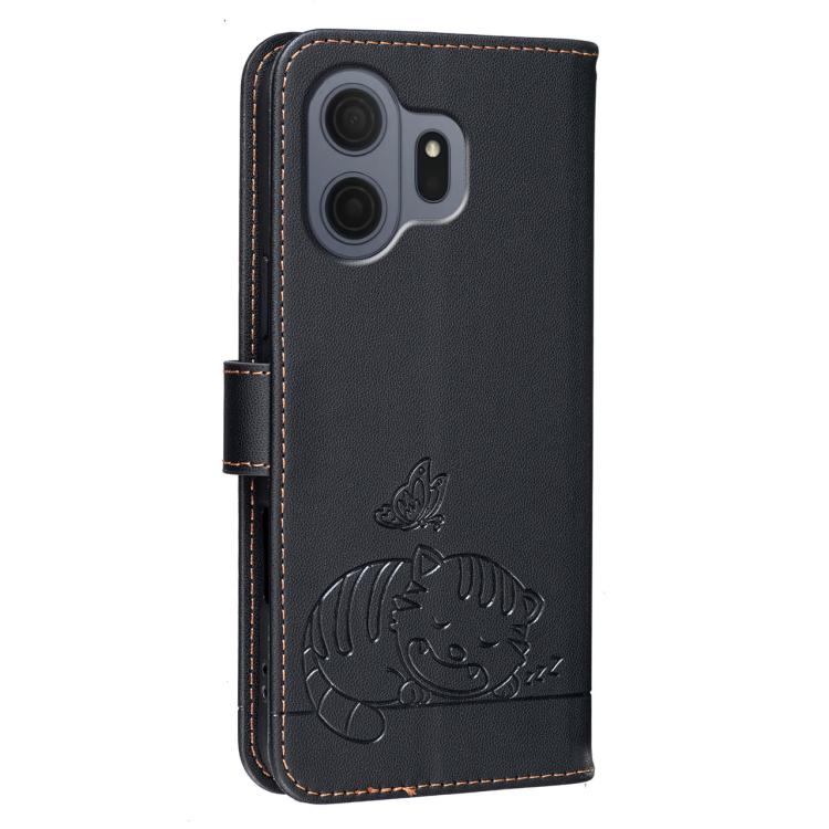 For TCL NXTpaper 70 Pro 5G Cat Butterfly Embossed RFID Vegan Leather Phone Case with Strap