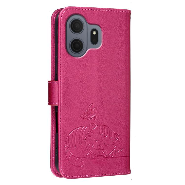 For TCL NXTpaper 70 Pro 5G Cat Butterfly Embossed RFID Vegan Leather Phone Case with Strap