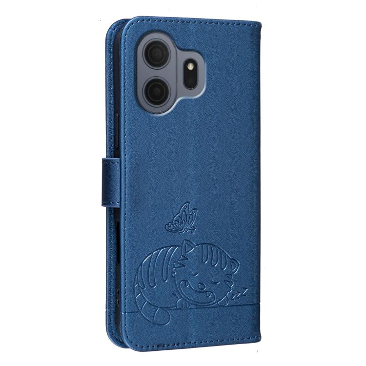 For TCL NXTpaper 70 Pro 5G Cat Butterfly Embossed RFID Vegan Leather Phone Case with Strap