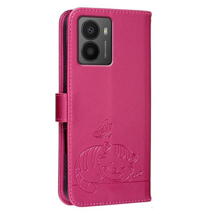 For HMD Fusion Cat Butterfly Embossed RFID Vegan Leather Phone Case with Strap