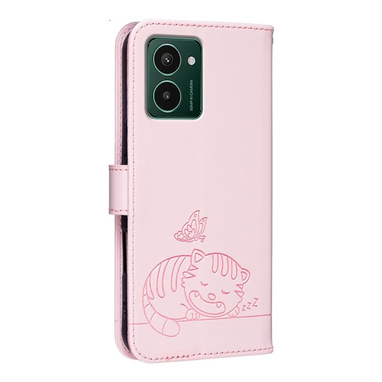 For HMD Pulse Pro / Pulse / Pro+ Cat Butterfly Embossed RFID Vegan Leather Phone Case with Strap