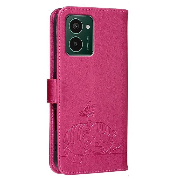 For HMD Pulse Pro / Pulse / Pro+ Cat Butterfly Embossed RFID Vegan Leather Phone Case with Strap
