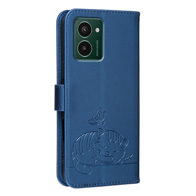 For HMD Pulse Pro / Pulse / Pro+ Cat Butterfly Embossed RFID Vegan Leather Phone Case with Strap