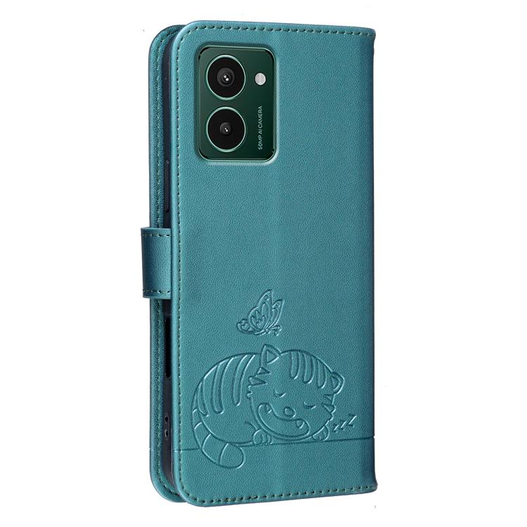 For HMD Pulse Pro / Pulse / Pro+ Cat Butterfly Embossed RFID Vegan Leather Phone Case with Strap