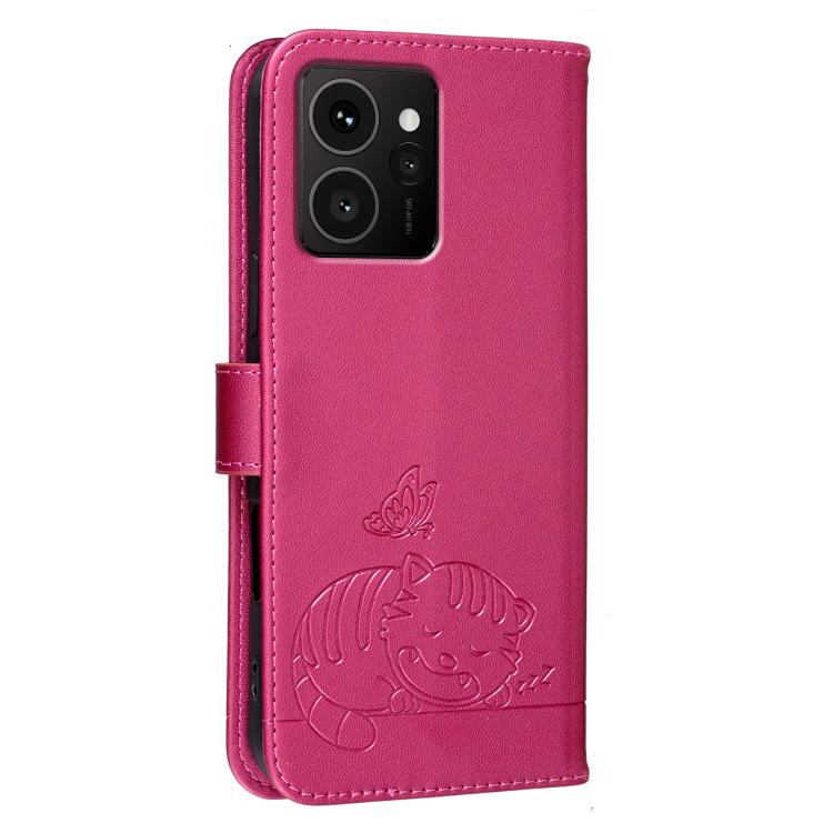 For HMD Skyline Cat Butterfly Embossed RFID Vegan Leather Phone Case with Strap