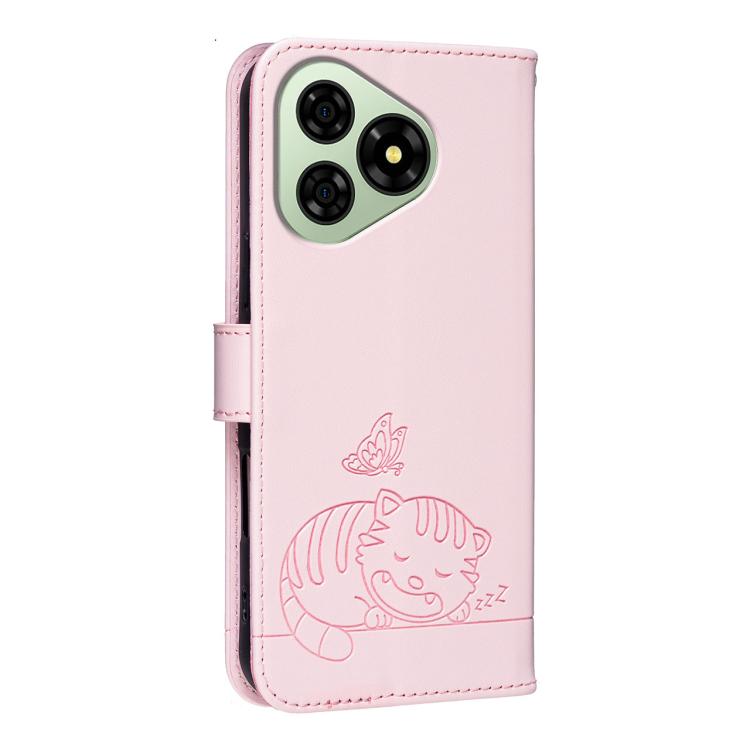 For Ulefone Note 19 Cat Butterfly Embossed RFID Vegan Leather Phone Case with Strap