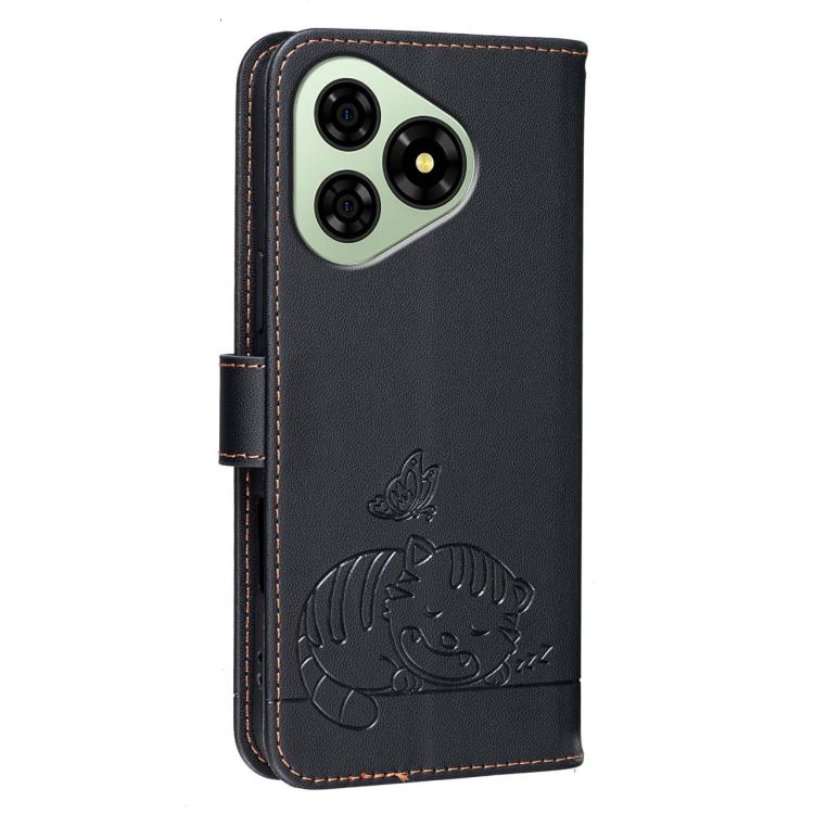 For Ulefone Note 19 Cat Butterfly Embossed RFID Vegan Leather Phone Case with Strap