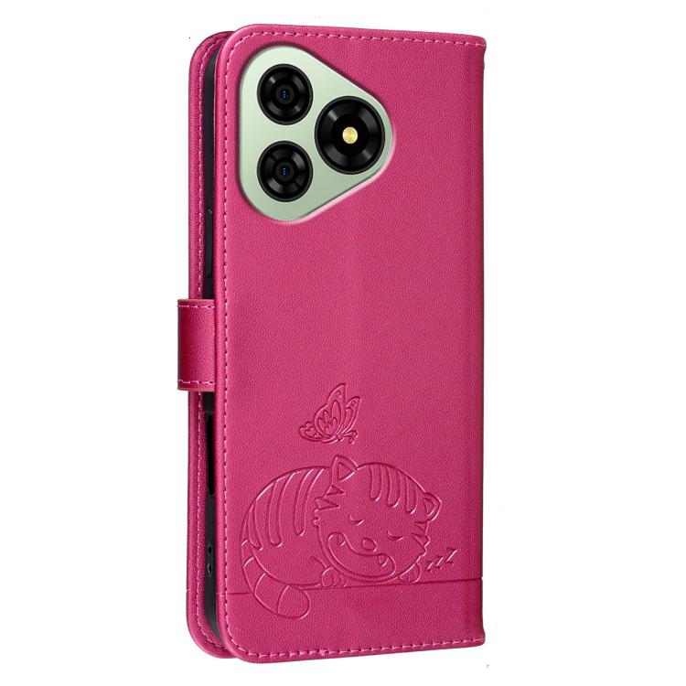 For Ulefone Note 19 Cat Butterfly Embossed RFID Vegan Leather Phone Case with Strap