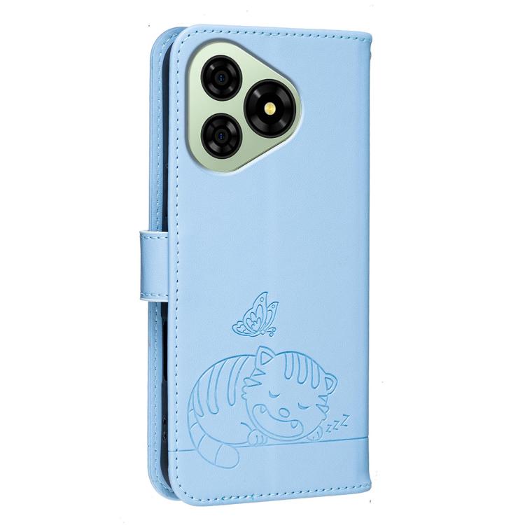 For Ulefone Note 19 Cat Butterfly Embossed RFID Vegan Leather Phone Case with Strap