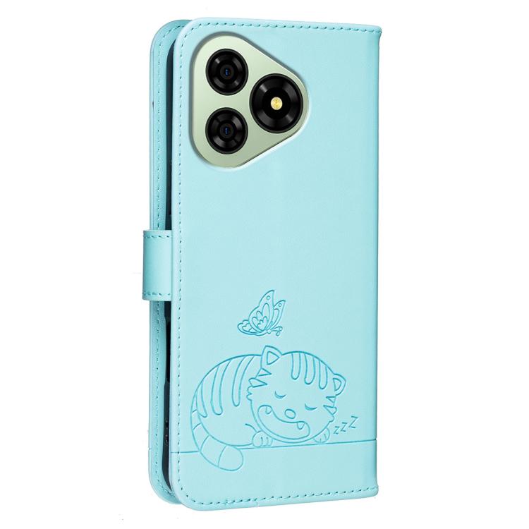 For Ulefone Note 19 Cat Butterfly Embossed RFID Vegan Leather Phone Case with Strap