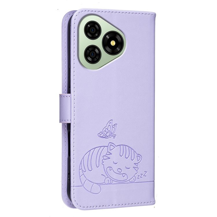For Ulefone Note 19 Cat Butterfly Embossed RFID Vegan Leather Phone Case with Strap