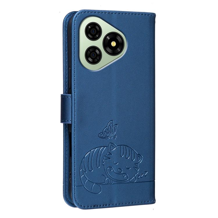 For Ulefone Note 19 Cat Butterfly Embossed RFID Vegan Leather Phone Case with Strap