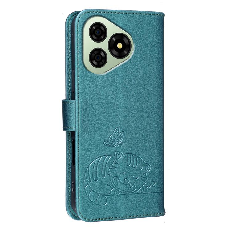 For Ulefone Note 19 Cat Butterfly Embossed RFID Vegan Leather Phone Case with Strap