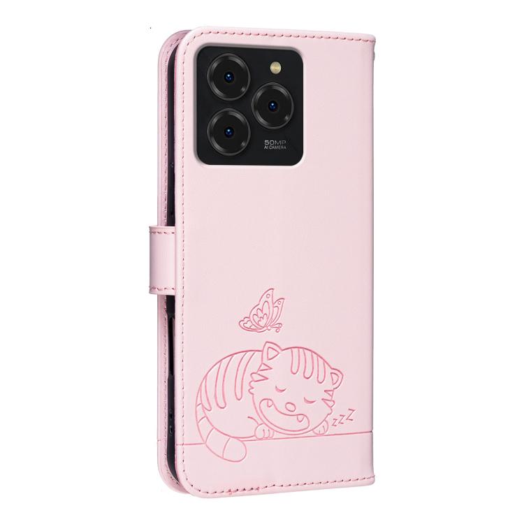 For Ulefone Note 20 Pro Cat Butterfly Embossed RFID Vegan Leather Phone Case with Strap