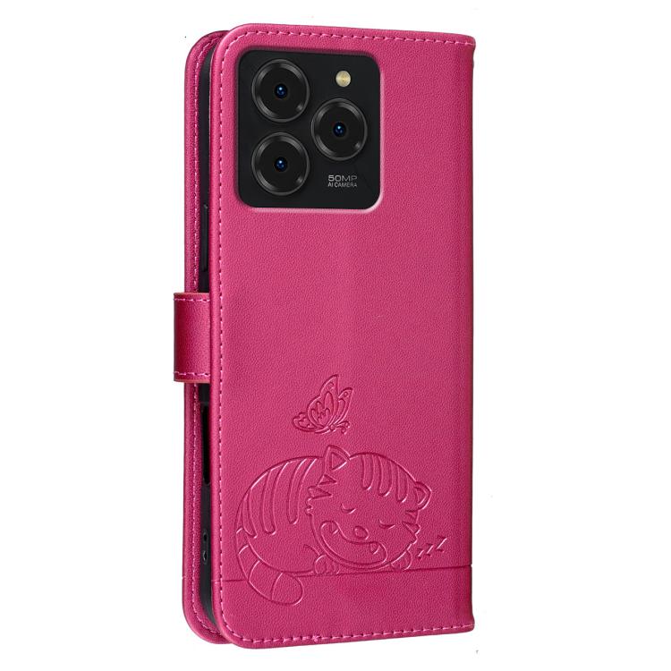 For Ulefone Note 20 Pro Cat Butterfly Embossed RFID Vegan Leather Phone Case with Strap