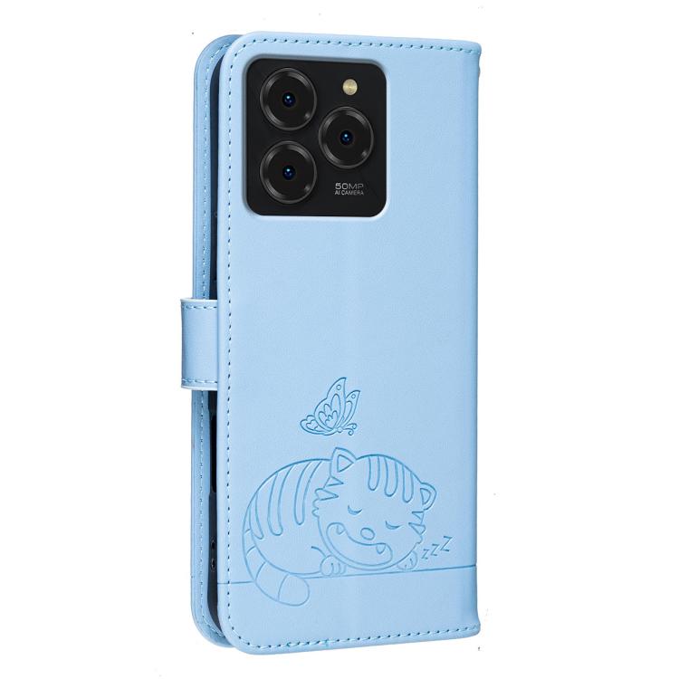 For Ulefone Note 20 Pro Cat Butterfly Embossed RFID Vegan Leather Phone Case with Strap
