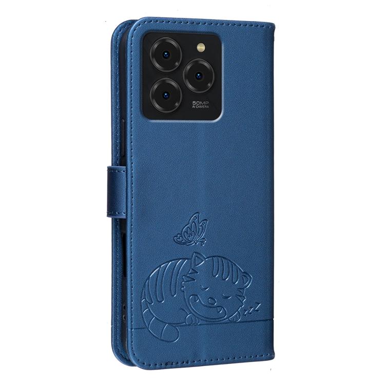 For Ulefone Note 20 Pro Cat Butterfly Embossed RFID Vegan Leather Phone Case with Strap