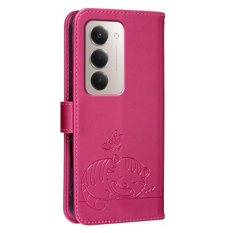 For Redmi 15 5G / 4G EU 171mm Cat Butterfly Embossed RFID Vegan Leather Phone Case with Strap