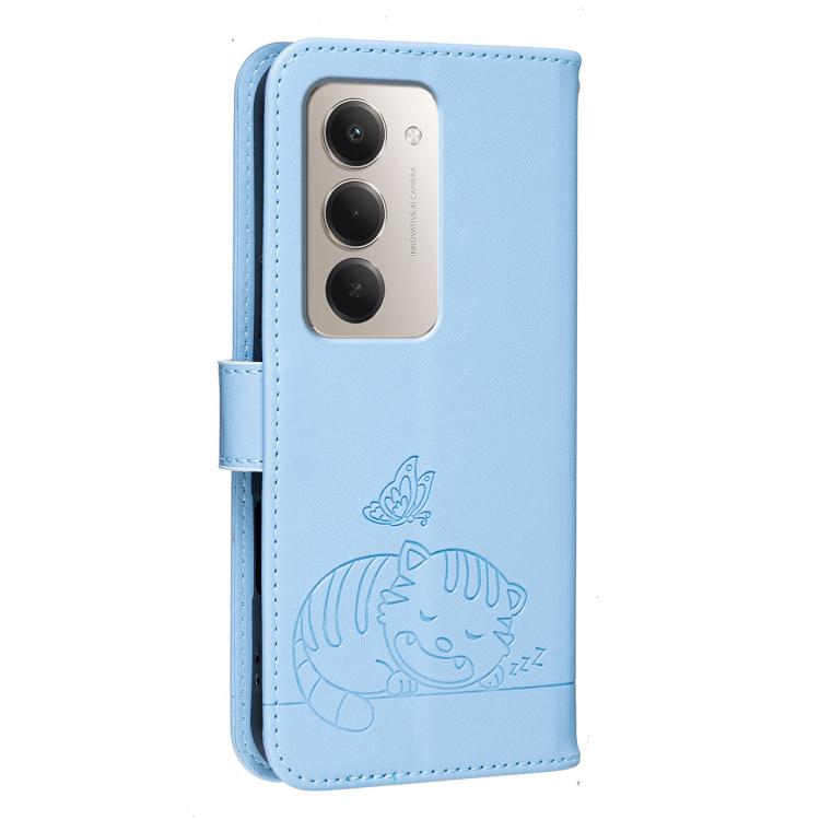 For Redmi 15 5G / 4G EU 171mm Cat Butterfly Embossed RFID Vegan Leather Phone Case with Strap
