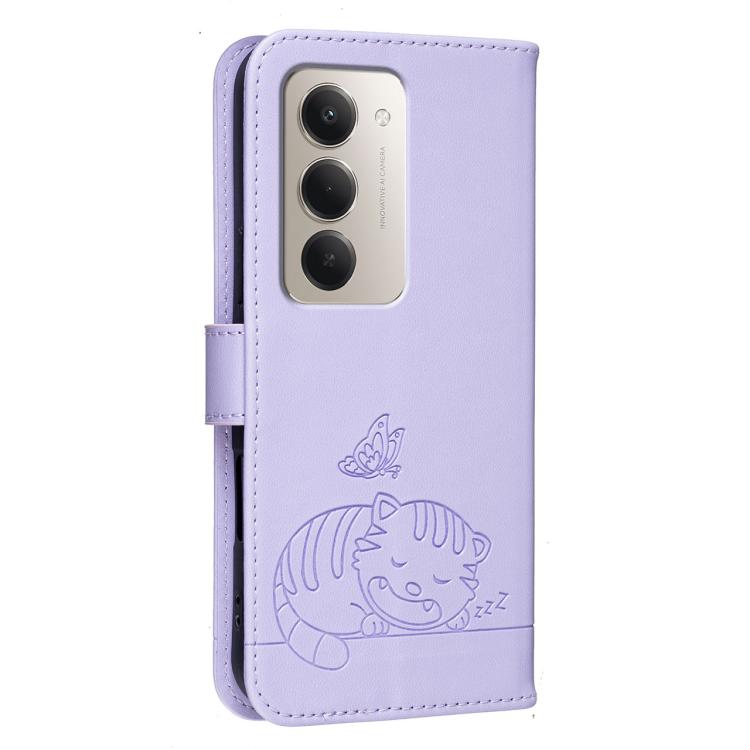 For Redmi 15 5G / 4G EU 171mm Cat Butterfly Embossed RFID Vegan Leather Phone Case with Strap