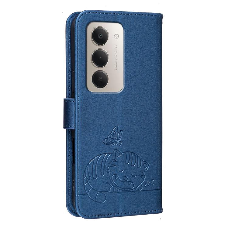 For Redmi 15 5G / 4G EU 171mm Cat Butterfly Embossed RFID Vegan Leather Phone Case with Strap
