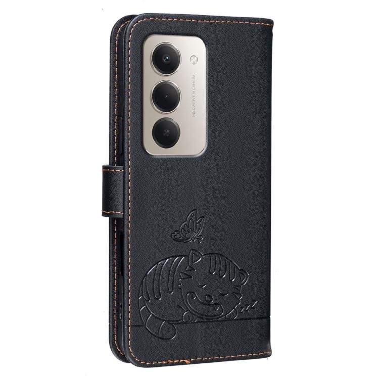 For Redmi 15 5G Global / 15 4G SEA 169.5mm Cat Butterfly Embossed RFID Vegan Leather Phone Case with Strap