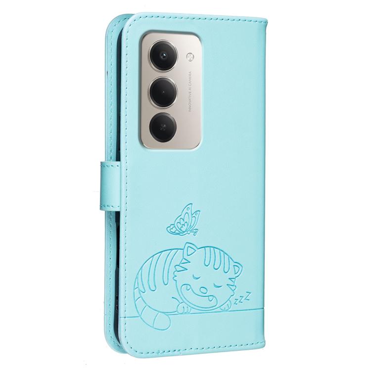 For Redmi 15 5G Global / 15 4G SEA 169.5mm Cat Butterfly Embossed RFID Vegan Leather Phone Case with Strap