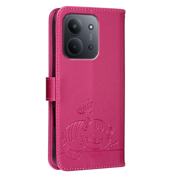 For Redmi 15C 5G / 4G Global 171mm Cat Butterfly Embossed RFID Vegan Leather Phone Case with Strap
